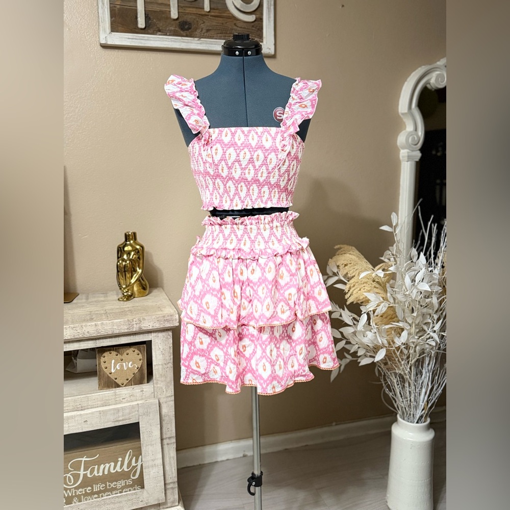 Marea Chic Pink and Orange Layered Skirt